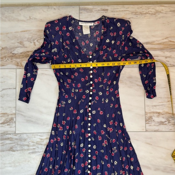 Vintage Paris Sport Club Navy Floral Button‑Front Midi Dress Size 3 -Made in USA - Picture 2 of 7